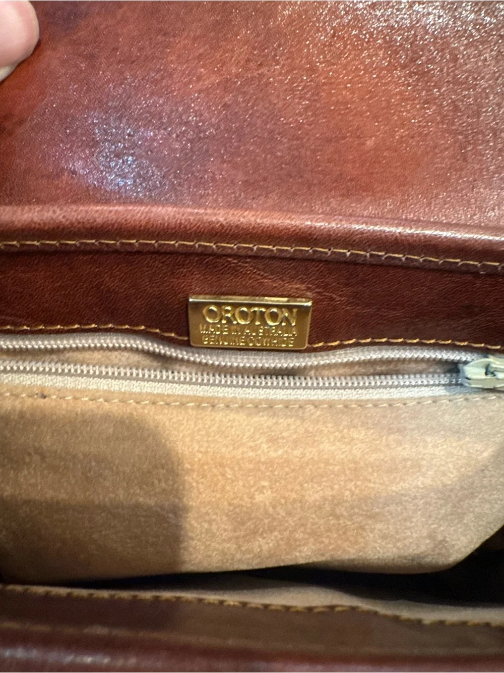 Vintage Oroton Australia Brown Leather Hard Shell Satchel Crossbody 7 x 6.5